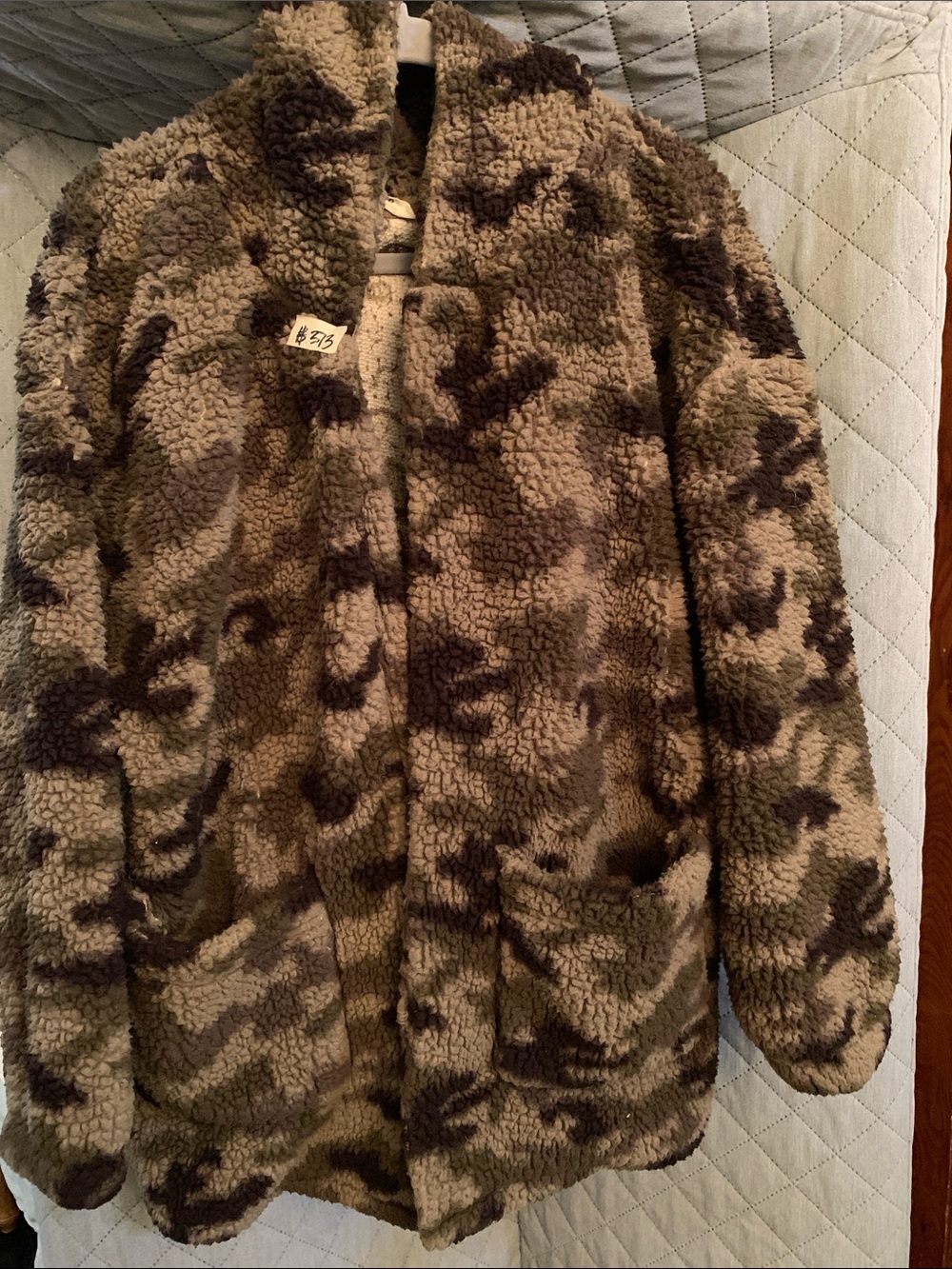 #80 Aeropostale Olive & Dark Brown Camo Teddy Sherpa Jacket
